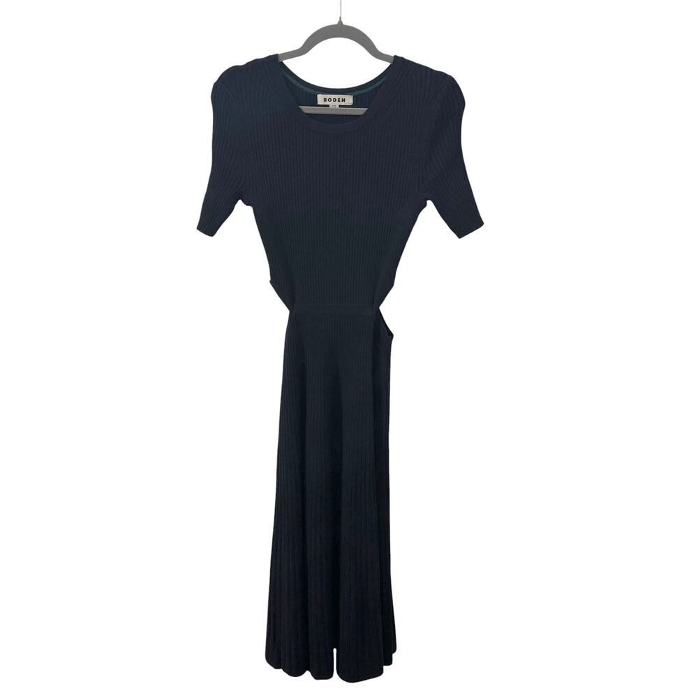 Boden Ribbed Cutout Knit Short Sleeve Midi Dress Black Size 6 - Picture 5 of 11
